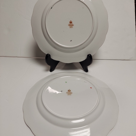 2 England Royal Standard Bone China 8” Plate Style RSD20 Cobalt Blue Gold Swirls - Picture 3 of 10